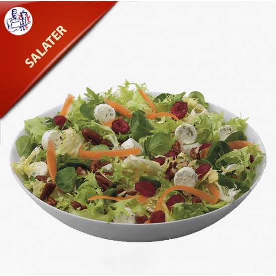 Grøn Salat med salatost, tomat, agurk og rødløg 